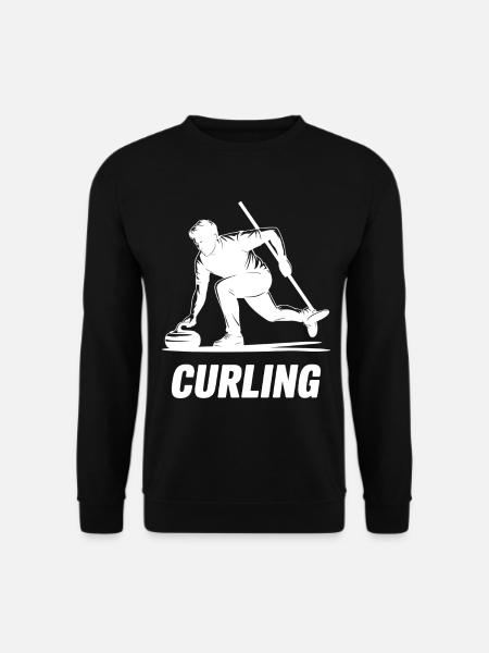Curling Man Athlete Action Silhouette - Unisex Sweatshirt - black