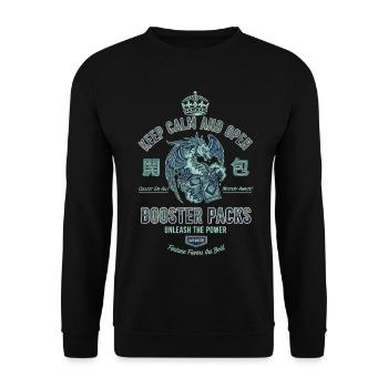 Keep Calm And Open Booster Packs Unleash The Power - Unisex Sweatshirt - black - Front - Alina (178cm) & Michal (187cm)