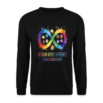 My Brain Works Differently Neurodiversity - Unisex Pullover - Schwarz - Vorne - Alina (178cm) & Michal (187cm)