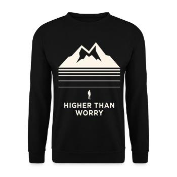 Higher Than Worry Berg Motiv - Unisex Pullover - Schwarz - Vorne - Alina (178cm) & Michal (187cm)
