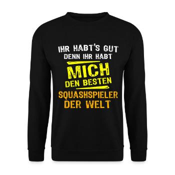 Squashspieler Geschenk - Unisex Pullover - Schwarz - Vorne - Alina (178cm) & Michal (187cm)