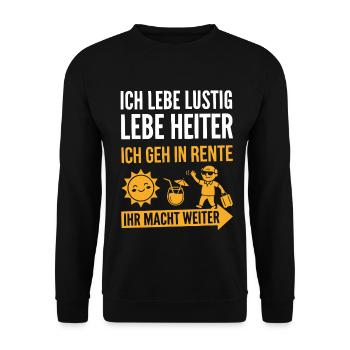 Rente lustige Sprüche Rentner  - Unisex Pullover - Schwarz - Vorne - Alina (178cm) & Michal (187cm)