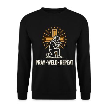 Pray Weld Repeat Welder Cross - Unisex Sweatshirt - black - Front - Alina (178cm) & Michal (187cm)