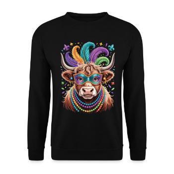 Mardi Gras Highland Cow Shirt Karneval - Unisex Pullover - Schwarz - Vorne - Alina (178cm) & Michal (187cm)