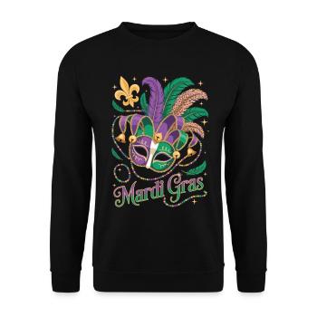 Mardi Gras T-Shirt – Jester Mask with Feathers - Unisex Sweatshirt - black - Front - Alina (178cm) & Michal (187cm)