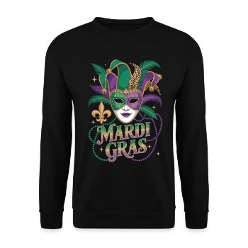 Karneval Shirt – Mardi Gras Maske - Unisex Pullover - Schwarz - Vorne - Alina (178cm) & Michal (187cm)