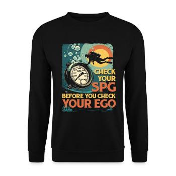Plongeurs Plongée Plongée Vérifiez votre SPG - Sweat-shirt Unisexe - noir - Devant - Alina (178cm) & Michal (187cm)