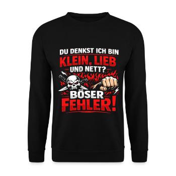 Klein Lieb Nett Böser Fehler Spruch - Unisex Sweatshirt - black - Front - Alina (178cm) & Michal (187cm)