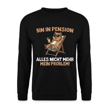 Pensionär Chilliges Quokka im Liegestuhl - Unisex Pullover - Schwarz - Vorne - Alina (178cm) & Michal (187cm)