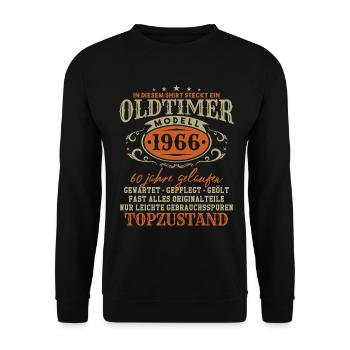 Oldtimer Baujahr 1966 Jahrgang Geburtstag Geschenk - Unisex Pullover - Schwarz - Vorne - Alina (178cm) & Michal (187cm)