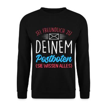 Postman BE KIND TO YOUR POSTMAN - Unisex Sweatshirt - black - Front - Alina (178cm) & Michal (187cm)