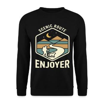 Scenic Route Enjoyer Wander Motif - Unisex Sweatshirt - black - Front - Alina (178cm) & Michal (187cm)
