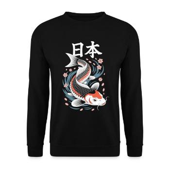 Chemise Koi Fish Japan avec des fleurs de cerisier - Sweat-shirt Unisexe - noir - Devant - Alina (178cm) & Michal (187cm)