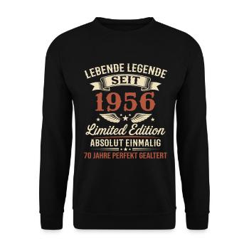 70th Birthday 1956 Legend Vintage Gift - Unisex Sweatshirt - black - Front - Alina (178cm) & Michal (187cm)