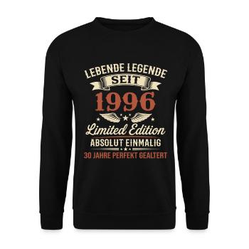 30th Birthday 1996 Legend Vintage Gift - Unisex Sweatshirt - black - Front - Alina (178cm) & Michal (187cm)