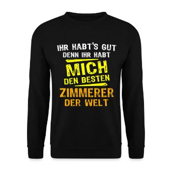 Zimmerer Geschenk - Unisex Pullover - Schwarz - Vorne - Alina (178cm) & Michal (187cm)