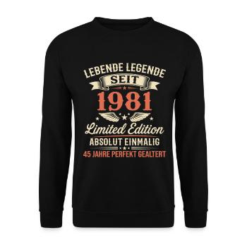 45th Birthday 1981 Legend Vintage Gift - Unisex Sweatshirt - black - Front - Alina (178cm) & Michal (187cm)