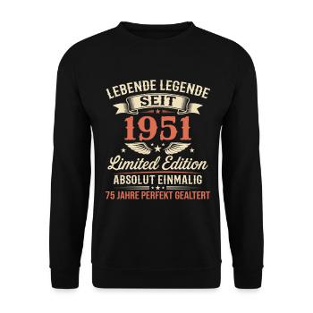 75th Birthday 1951 Legend Vintage Gift - Unisex Sweatshirt - black - Front - Alina (178cm) & Michal (187cm)