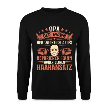 Handwerker Opa mit Glatze Humor Vatertag - Unisex Pullover - Schwarz - Vorne - Alina (178cm) & Michal (187cm)