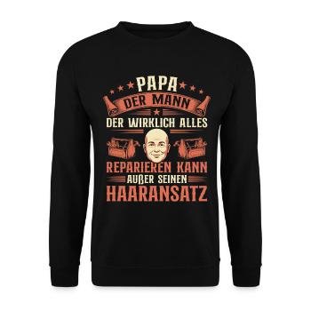 Homme à tout faire, papa chauve, humour pour la fête des pères - Sweat-shirt Unisexe - noir - Devant - Alina (178cm) & Michal (187cm)
