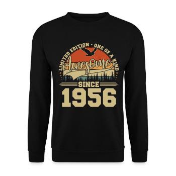 1956 Vintage Jahrgang Geburtstag Retro Geschenk - Unisex Pullover - Schwarz - Vorne - Alina (178cm) & Michal (187cm)