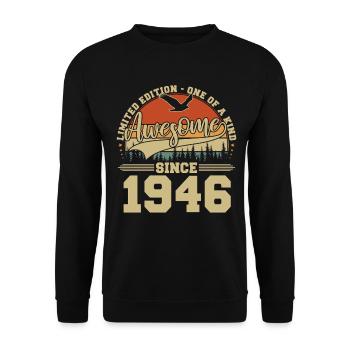 1946 Vintage Jahrgang Geburtstag Retro Geschenk - Unisex Pullover - Schwarz - Vorne - Alina (178cm) & Michal (187cm)