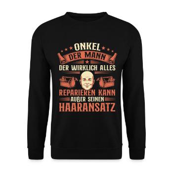 Craftsman Uncle with Bald Head Funny Saying - Unisex Sweatshirt - black - Front - Alina (178cm) & Michal (187cm)