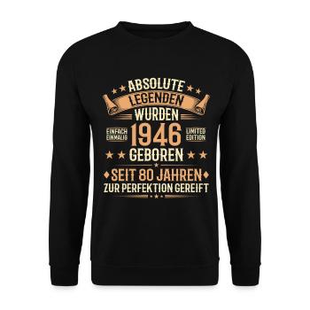 80th Birthday 1946 Legend Vintage Gift - Unisex Sweatshirt - black - Front - Alina (178cm) & Michal (187cm)