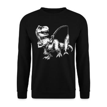Angeln Fischer Dinosaurier Herren Jungen Angler - Unisex Pullover - Schwarz - Vorne - Alina (178cm) & Michal (187cm)