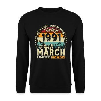 Cadeau du 35e anniversaire Mari Année Mars 1991 - Sweat-shirt Unisexe - noir - Devant - Alina (178cm) & Michal (187cm)