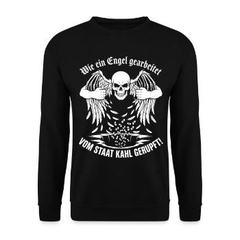 Wie Ein Engel Gearbeitet Vom Staat Kahl Gerupft - Unisex Pullover - Schwarz - Vorne - Alina (178cm) & Michal (187cm)