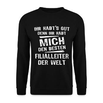branch manager - Unisex Sweatshirt - black - Front - Alina (178cm) & Michal (187cm)