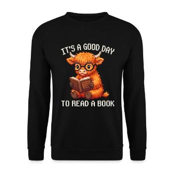 It's A Good Day To Read A Book Cow Pixel Art - Unisex Sweatshirt - black - Front - Alina (178cm) & Michal (187cm)