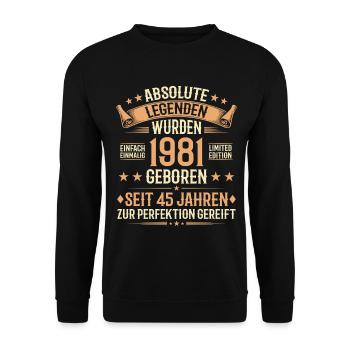 45th Birthday 1981 Legend Vintage Gift - Unisex Sweatshirt - black - Front - Alina (178cm) & Michal (187cm)