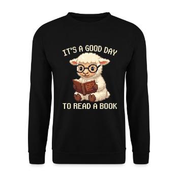 Es ist ein guter Tag, um ein Buch zu lesen, Schaf-Pixelkunst - Unisex Pullover - Schwarz - Vorne - Alina (178cm) & Michal (187cm)