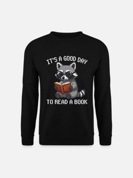 Es ist ein guter Tag, um ein Buch zu lesen, Waschbär-Pixelkunst - Unisex Pullover - Schwarz