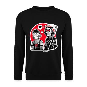 Liebe trifft Sensenmann – Punk-Duo - Unisex Pullover - Schwarz - Vorne - Alina (178cm) & Michal (187cm)
