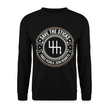 Schaltgetriebe Motiv Drei Pedale Schaltschema - Unisex Pullover - Schwarz - Vorne - Alina (178cm) & Michal (187cm)