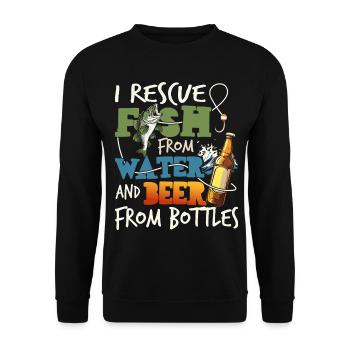 Rettungsfisch Bier Angeln Getränk Fischer Fischer - Unisex Pullover - Schwarz - Vorne - Alina (178cm) & Michal (187cm)