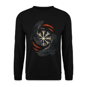 Skandinavisch Wikinger Raben - Unisex Pullover - Schwarz - Vorne - Alina (178cm) & Michal (187cm)
