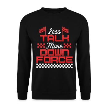 Course automobile Sport Moins de paroles Plus d’appui - Sweat-shirt Unisexe - noir - Devant - Alina (178cm) & Michal (187cm)