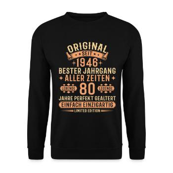 80th Birthday 1946 Vintage Legend Gift - Unisex Sweatshirt - black - Front - Alina (178cm) & Michal (187cm)