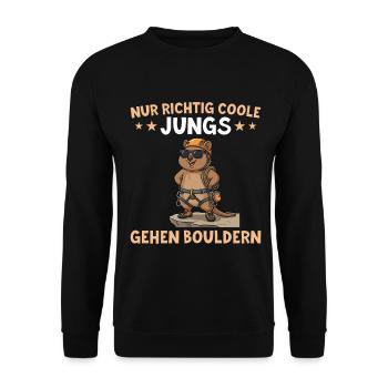 Klettern Coole Jungs gehen Bouldern Geschenk - Unisex Pullover - Schwarz - Vorne - Alina (178cm) & Michal (187cm)