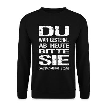 Jugendweihe - Jugendweihe 2026 - Unisex Sweatshirt - black - Front - Alina (178cm) & Michal (187cm)