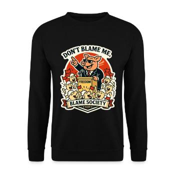 Blame Society Schwein Cartoon-Tee - Unisex Pullover - Schwarz - Vorne - Alina (178cm) & Michal (187cm)