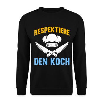 Küchenchef RESPEKTIERE DEN KOCH Lustiges - Unisex Pullover - Schwarz - Vorne - Alina (178cm) & Michal (187cm)
