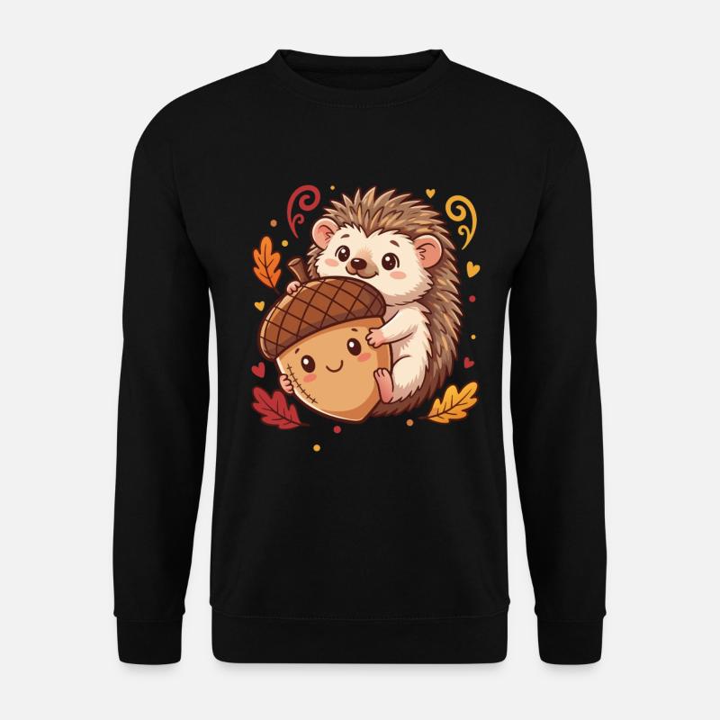 Süßer Igel mit Eichel Herbst - Unisex Pullover - Schwarz