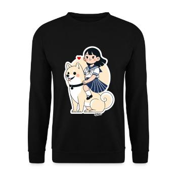 Sailor Girl and Shiba Sticker - Unisex Sweatshirt - black - Front - Alina (178cm) & Michal (187cm)