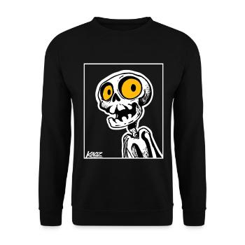 Skeleton Cartoon with Big Yellow Eyes - Unisex Sweatshirt - black - Front - Alina (178cm) & Michal (187cm)