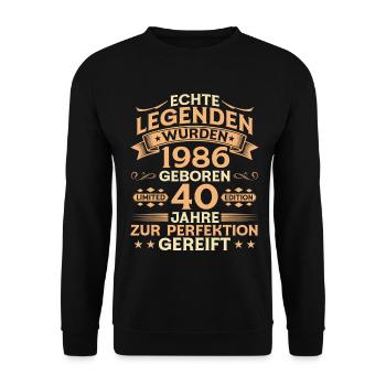 40th Birthday 1986 Vintage Legend Gift - Unisex Sweatshirt - black - Front - Alina (178cm) & Michal (187cm)